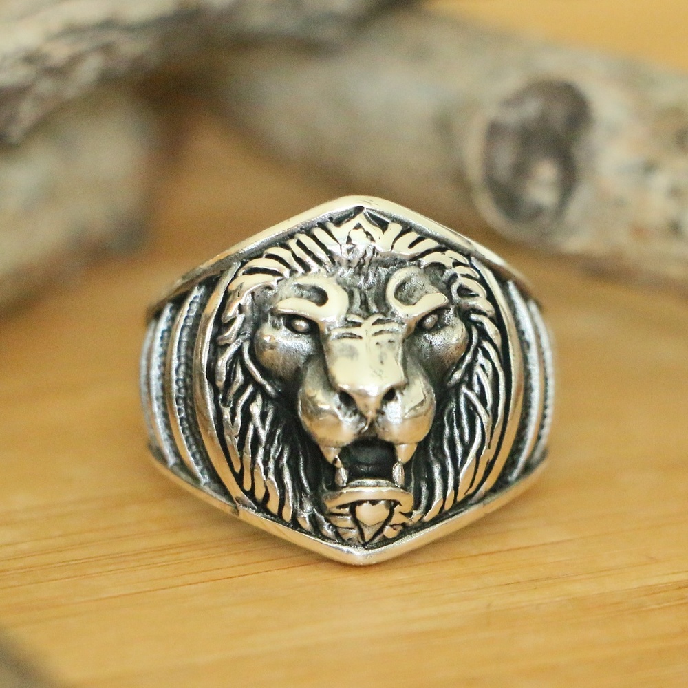 925 Sterling Silver Lion Head Men's Ring Animal